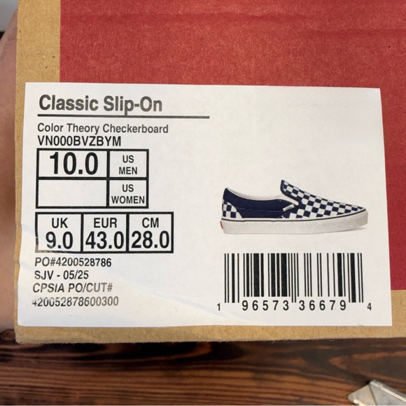 NIB Vans Classic Slip-On Color Theory Checkerboard Navy White Sneakers - Picture 9 of 11